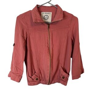 LA Hearts Pacsun‎ pink bomber full zip jacket strings drawstring pockets Size S